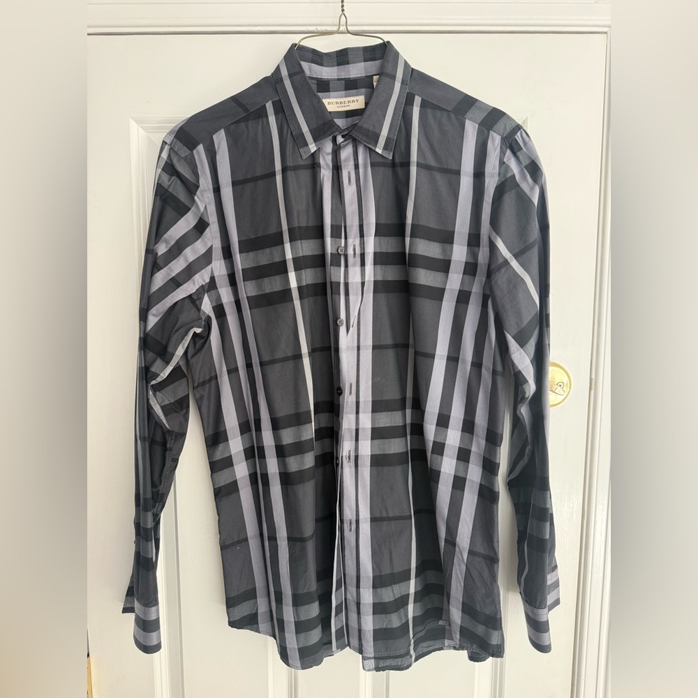 Burberry Men's Black & Gray Plaid Button-Down Shirt